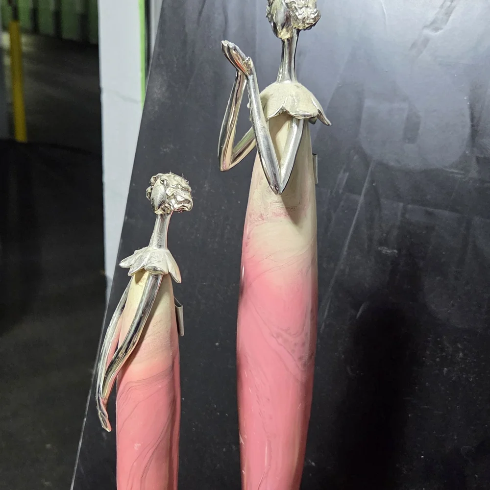 Williams Sonoma Pink and Silver Ceramic Figures